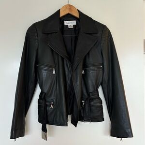 Calvin Klein Dark Leather Moto Jacket